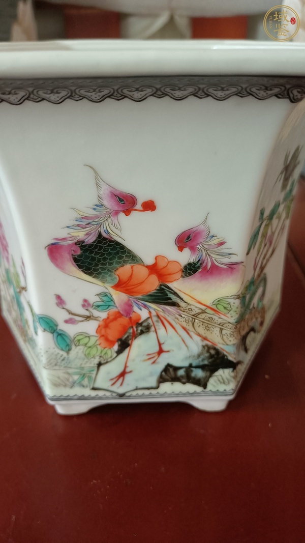 古玩陶瓷粉彩花鳥海棠花盆真品鑒賞圖