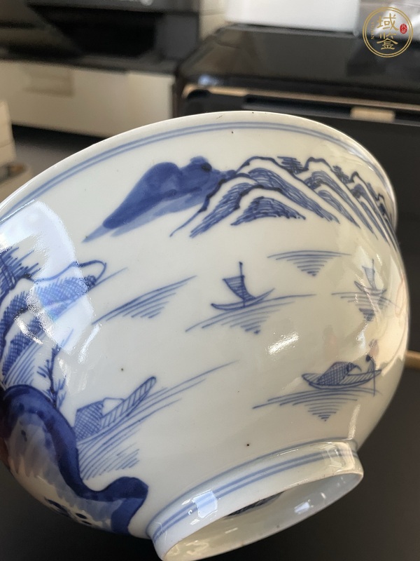 古玩陶瓷青花山水人物紋茶碗真品鑒賞圖