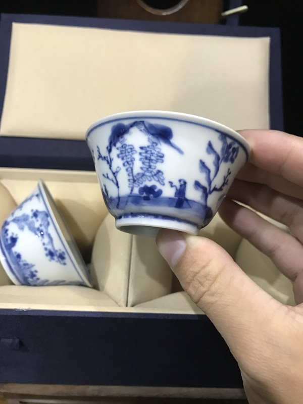 古玩陶瓷（精品品茗杯）清·康熙·訪友圖·青花品茗杯一對拍賣，當前價格236元