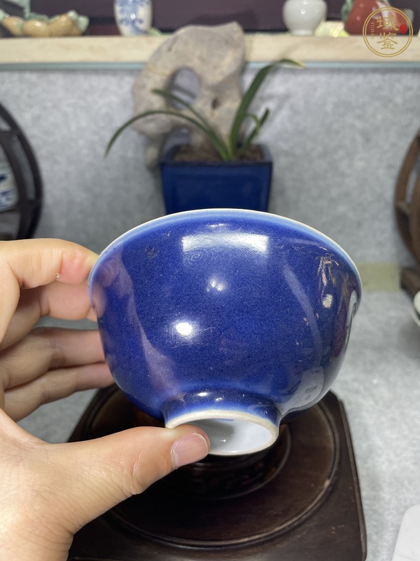 古玩陶瓷霽藍(lán)釉描金龍紋茶圓真品鑒賞圖