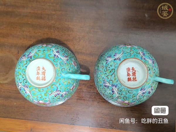 古玩陶瓷粉彩花卉紋杯一對(duì)真品鑒賞圖