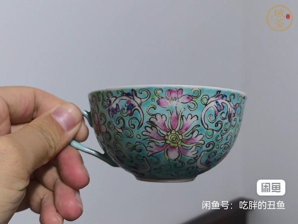 古玩陶瓷粉彩花卉紋杯一對(duì)真品鑒賞圖