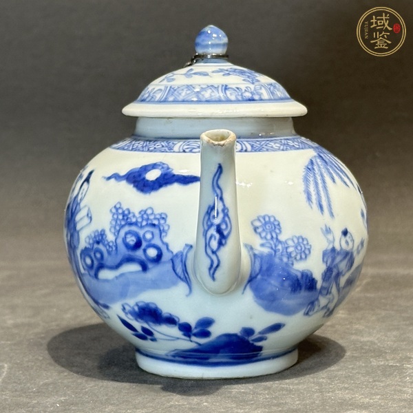 古玩陶瓷青花仕女?huà)霊驁D茶壺真品鑒賞圖