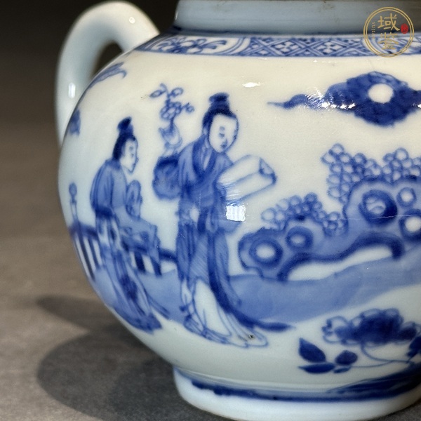 古玩陶瓷青花仕女?huà)霊驁D茶壺真品鑒賞圖