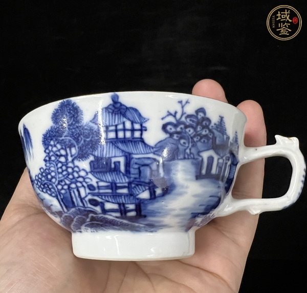 古玩陶瓷青花山水樓閣把杯真品鑒賞圖