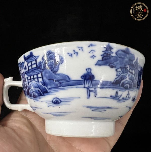 古玩陶瓷青花山水樓閣把杯真品鑒賞圖