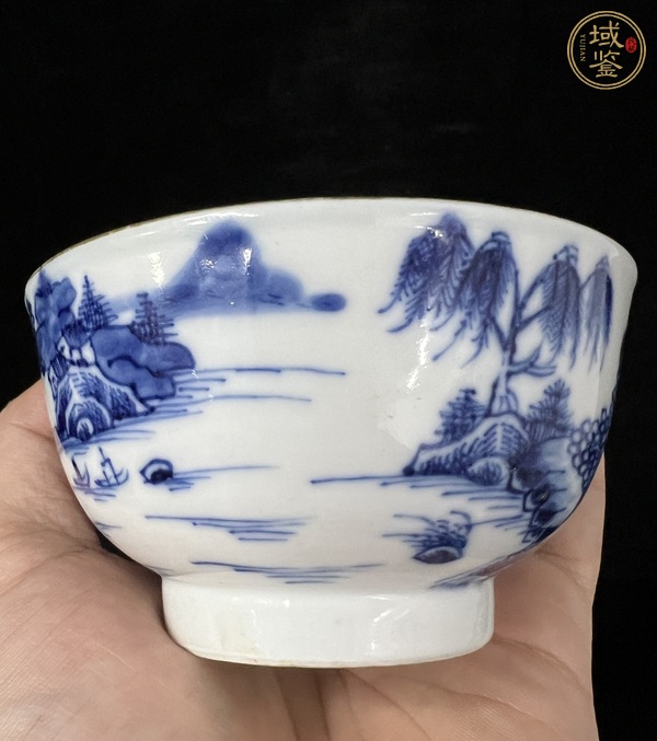 古玩陶瓷青花山水樓閣把杯真品鑒賞圖