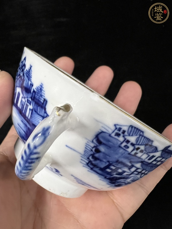 古玩陶瓷青花山水樓閣把杯真品鑒賞圖