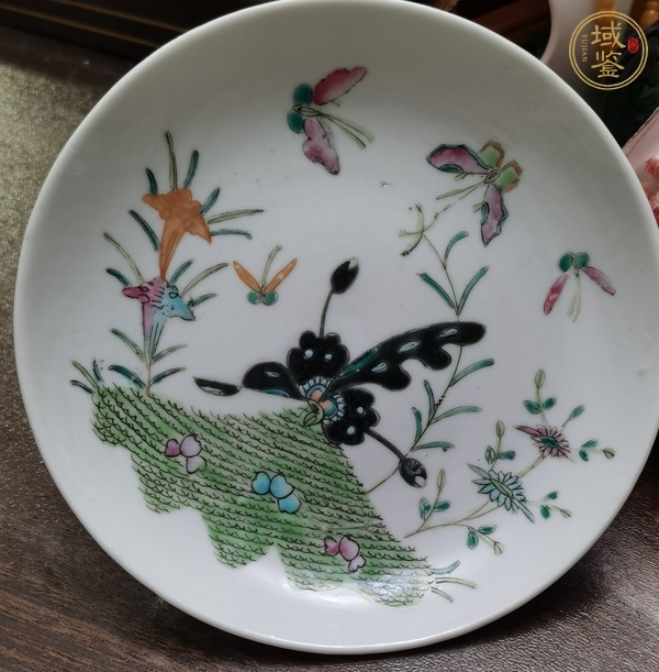 古玩陶瓷花蝶紋粉彩盤真品鑒賞圖