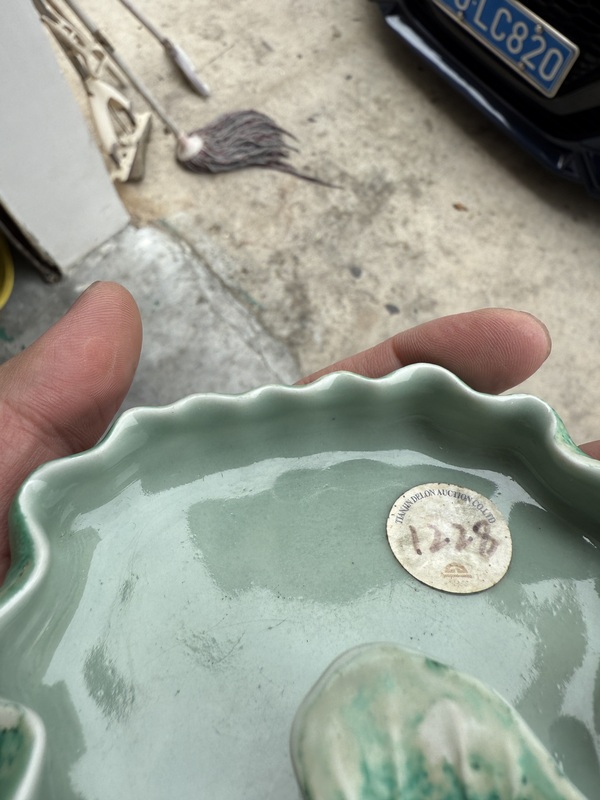 古玩陶瓷清中期松石綠釉荷型洗拍賣,當前價格1000元