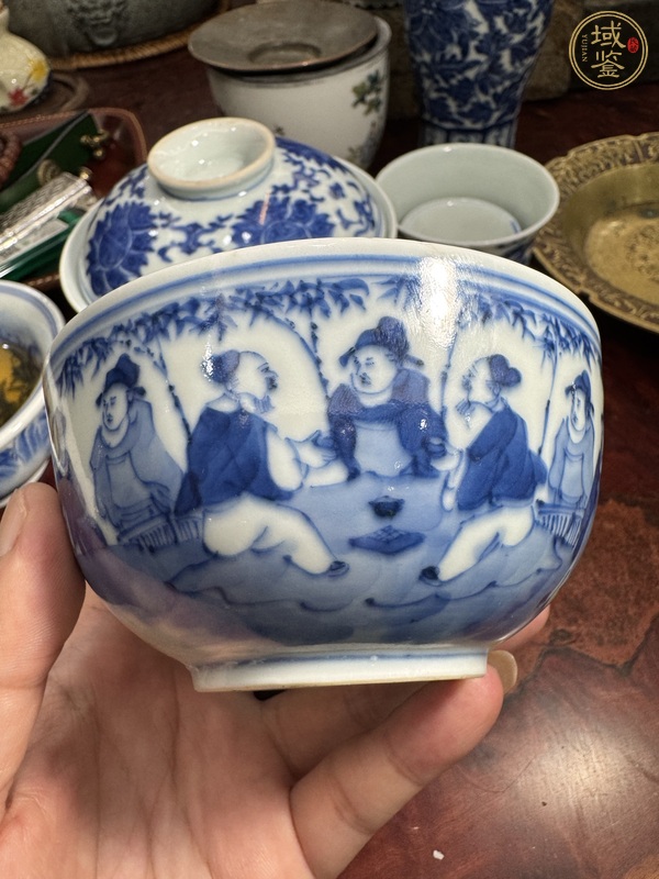 古玩陶瓷竹林七賢青花茶圓真品鑒賞圖