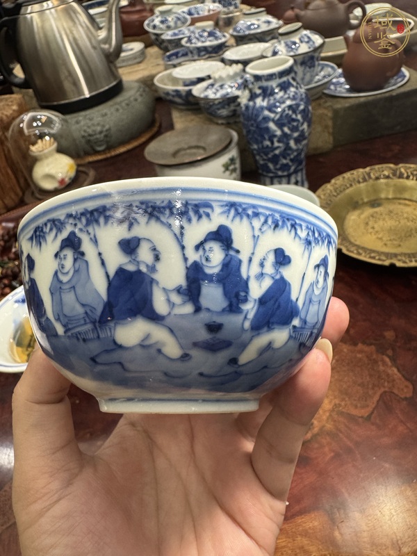 古玩陶瓷竹林七賢青花茶圓真品鑒賞圖