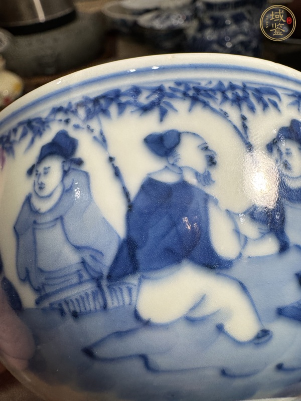 古玩陶瓷竹林七賢青花茶圓真品鑒賞圖