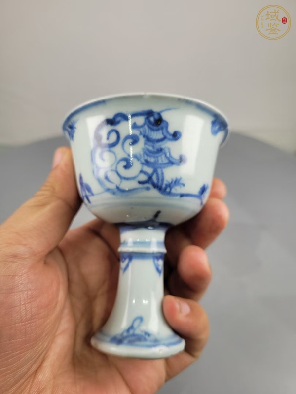 古玩陶瓷成化人物青花高足杯真品鑒賞圖