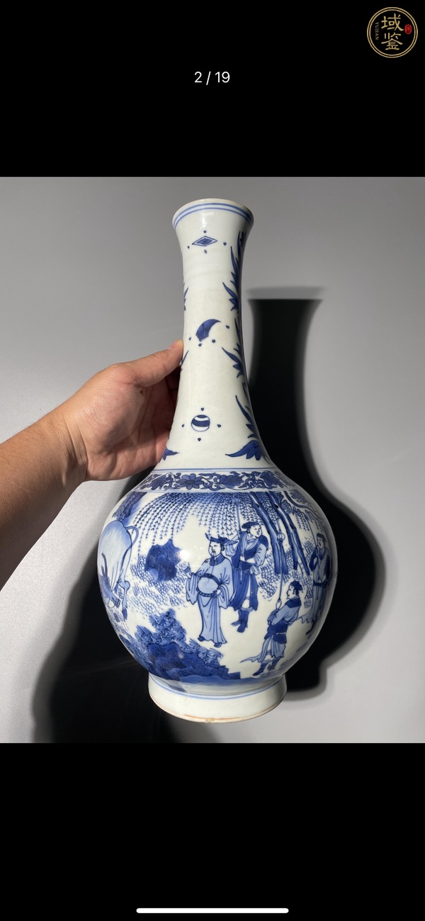 古玩陶瓷青花丙吉問(wèn)牛圖撇口瓶真品鑒賞圖