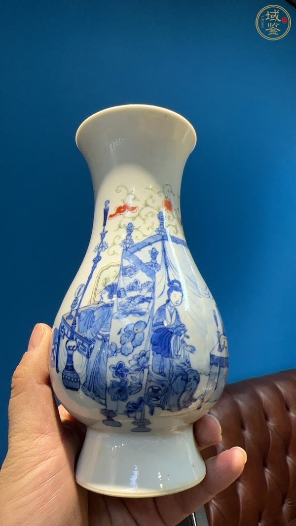 古玩陶瓷青花人物加彩琵琶尊真品鑒賞圖