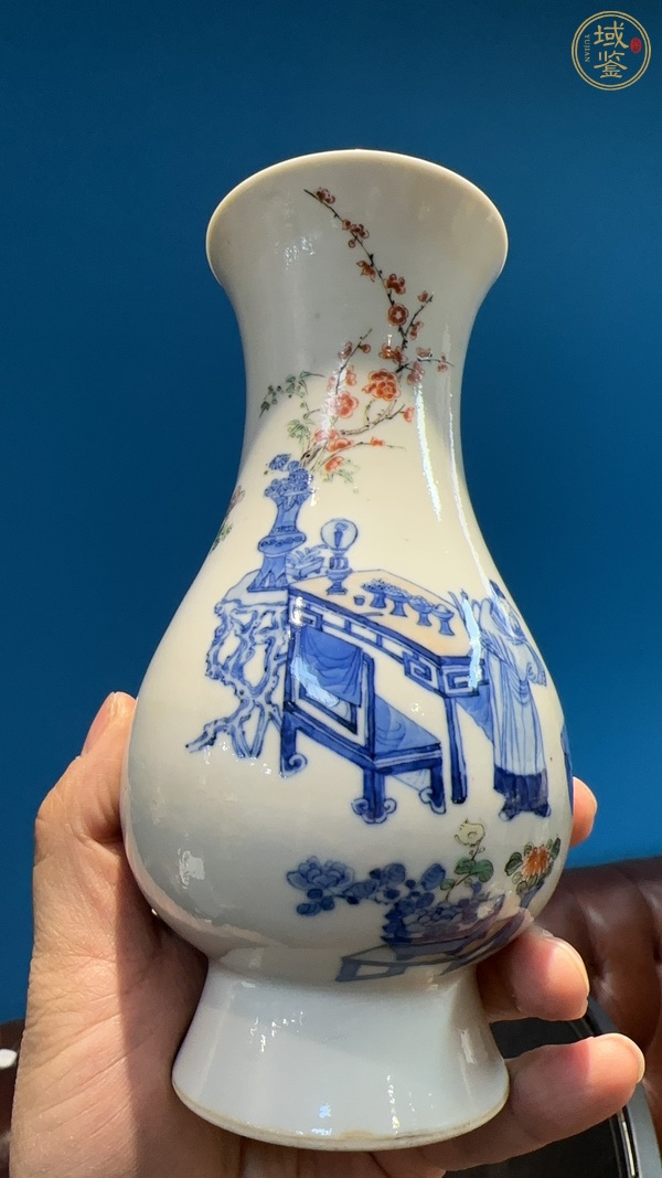 古玩陶瓷青花人物加彩琵琶尊真品鑒賞圖