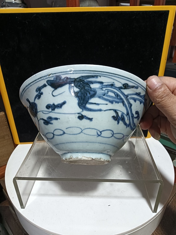 古玩陶瓷明嘉萬(wàn)青花鳳紋斗笠大碗拍賣,當(dāng)前價(jià)格2800元