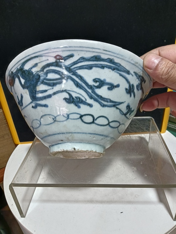 古玩陶瓷明嘉萬(wàn)青花鳳紋斗笠大碗拍賣,當(dāng)前價(jià)格2800元