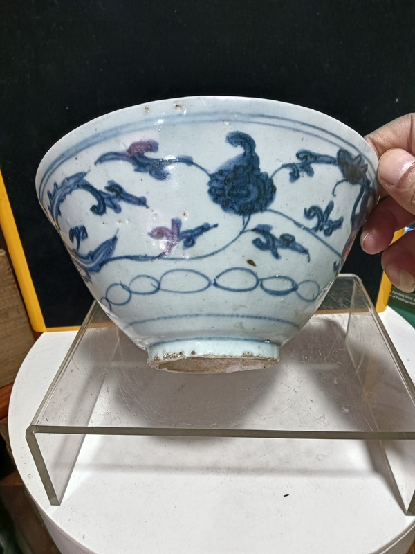 古玩陶瓷明嘉萬(wàn)青花鳳紋斗笠大碗拍賣,當(dāng)前價(jià)格2800元