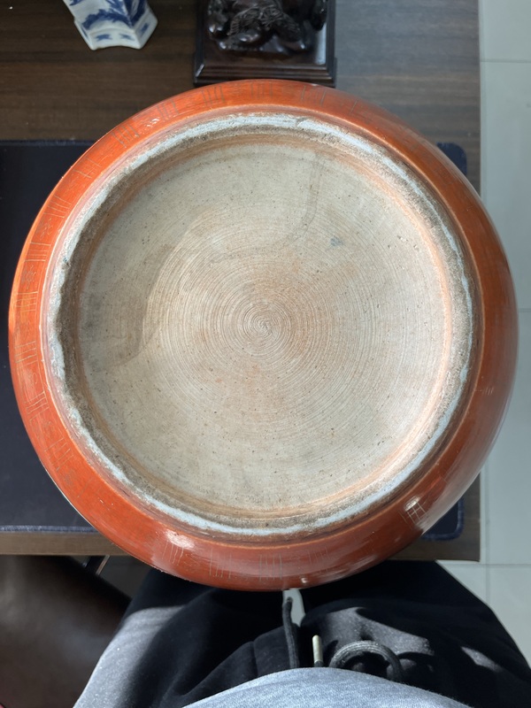古玩陶瓷礬紅描金開窗花鳥紋卷缸拍賣,當前價格35000元