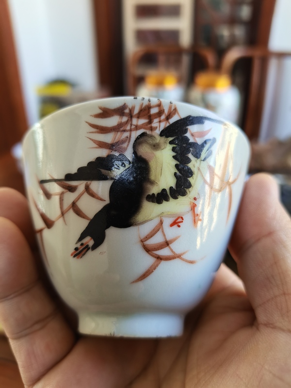 古玩陶瓷民國 彩繪蘆燕圖杯拍賣，當前價格900元