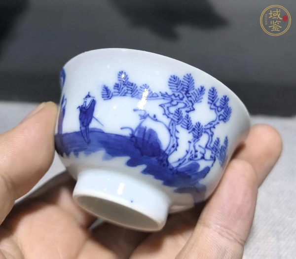 古玩陶瓷松下問童子青花杯真品鑒賞圖