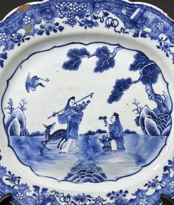 古玩陶瓷乾隆青花麻姑獻壽花口大盤拍賣,當前價格5280元