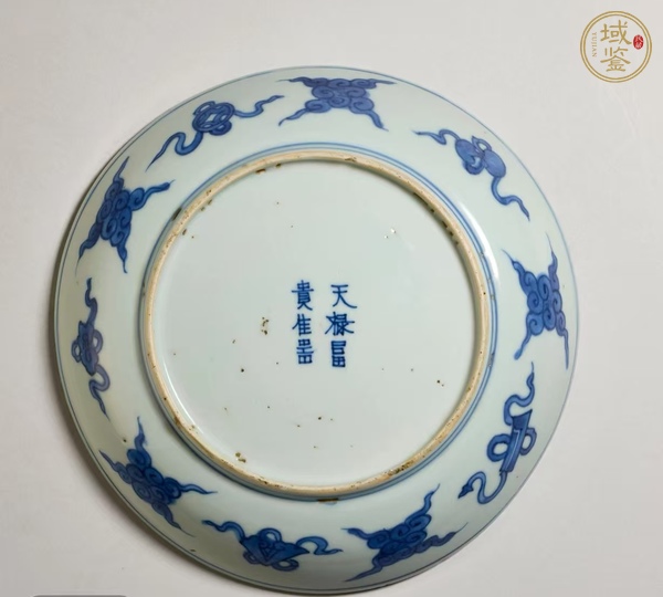 古玩陶瓷明嘉靖青花鳳凰牡丹紋盤真品鑒賞圖