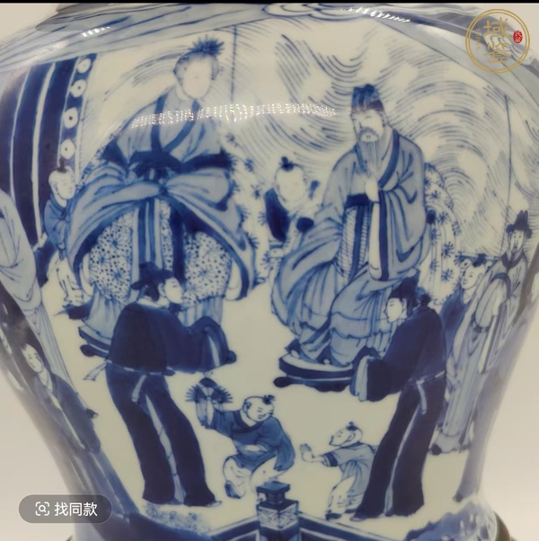 古玩陶瓷人物紋青花將軍罐真品鑒賞圖