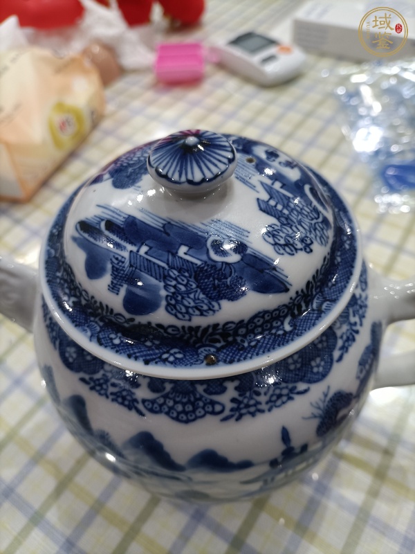 古玩陶瓷青花山水通景紋茶壺真品鑒賞圖