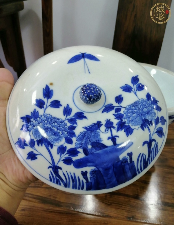 古玩陶瓷青花花鳥紋四系高樁暖鍋真品鑒賞圖