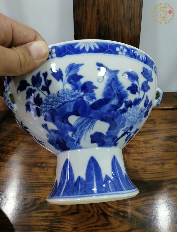 古玩陶瓷青花鳳穿牡丹圖溫鍋真品鑒賞圖