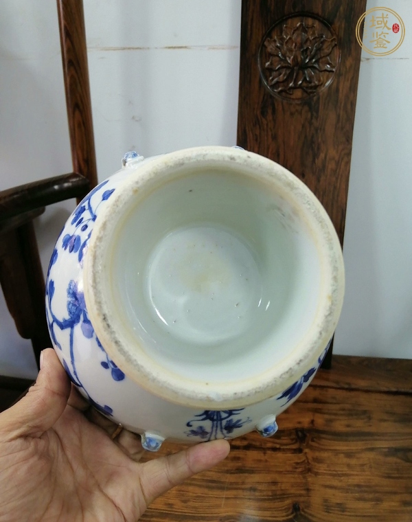 古玩陶瓷青花花鳥紋四系高樁暖鍋真品鑒賞圖