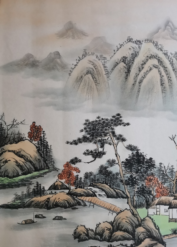 古玩字畫老中美協(xié)會(huì)員山東名家丁白丁山水拍賣，當(dāng)前價(jià)格299元