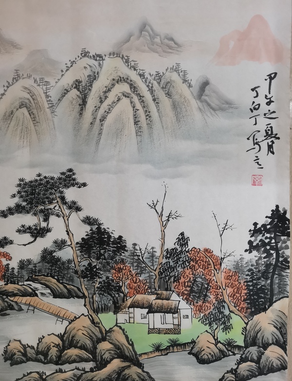 古玩字畫老中美協(xié)會員山東名家丁白丁山水拍賣，當(dāng)前價格299元