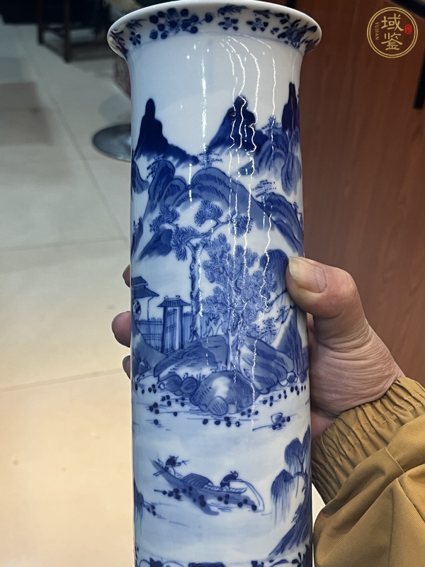 古玩陶瓷青花山水人物紋箭筒真品鑒賞圖