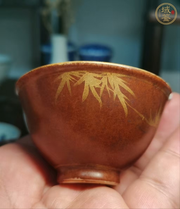 古玩陶瓷紫金釉描金竹紋茶圓真品鑒賞圖