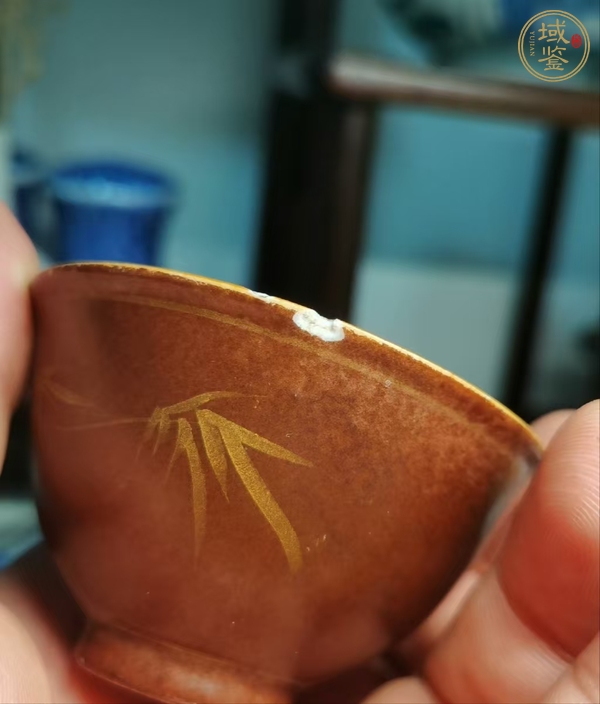 古玩陶瓷紫金釉描金竹紋茶圓真品鑒賞圖