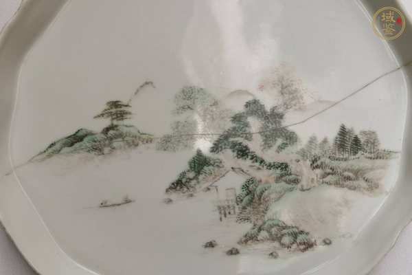 古玩陶瓷淺絳彩山水人物紋茶盤真品鑒賞圖