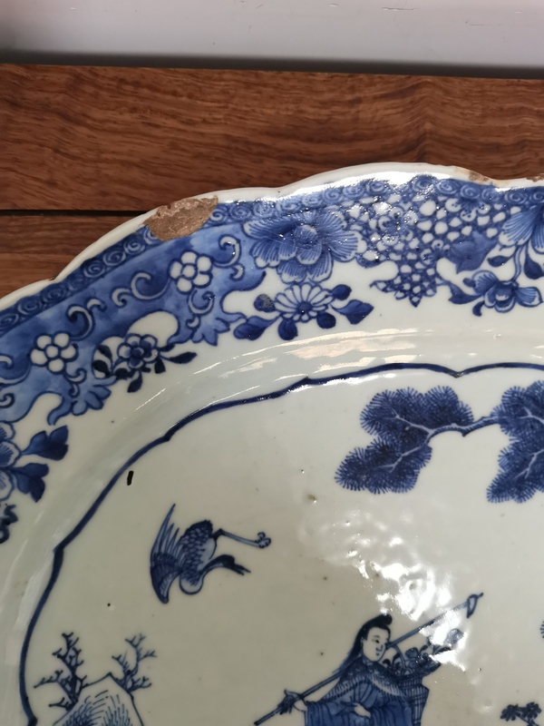 古玩陶瓷乾隆青花麻姑獻壽花口大盤拍賣,當前價格5280元