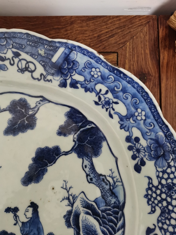 古玩陶瓷乾隆青花麻姑獻壽花口大盤拍賣,當前價格5280元