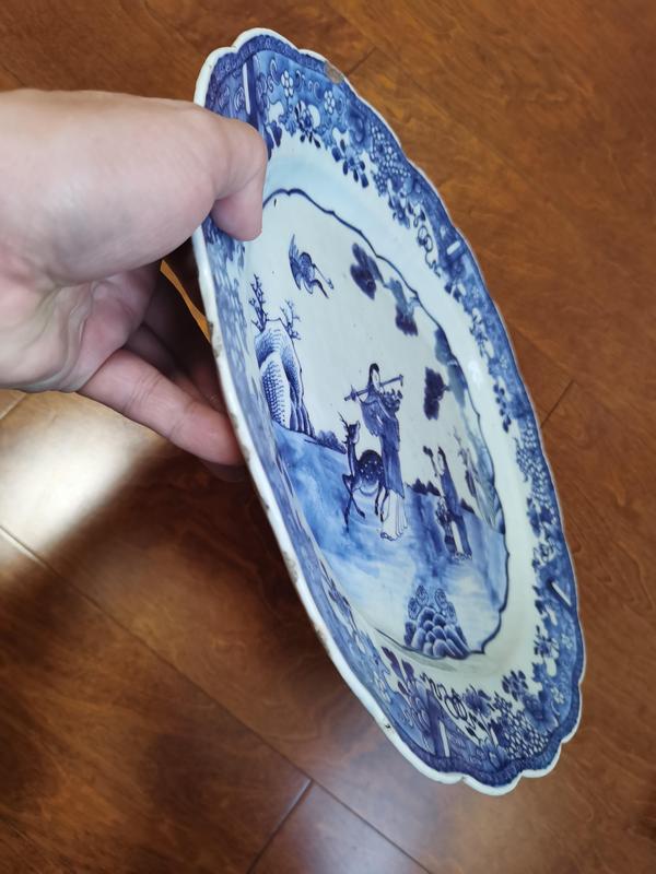 古玩陶瓷乾隆青花麻姑獻壽花口大盤拍賣,當前價格5280元