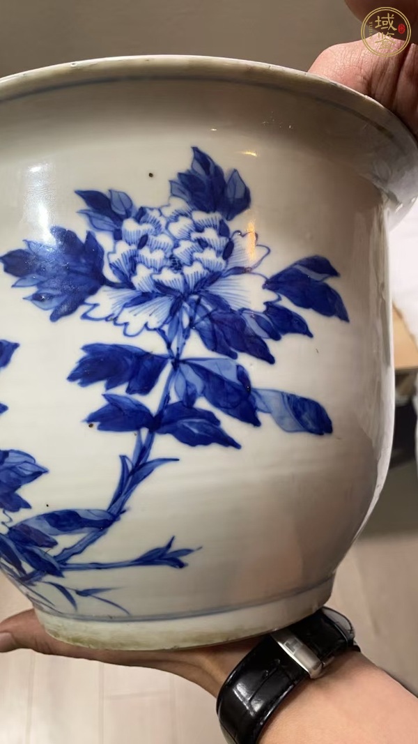 古玩陶瓷青花花鳥紋花盆真品鑒賞圖