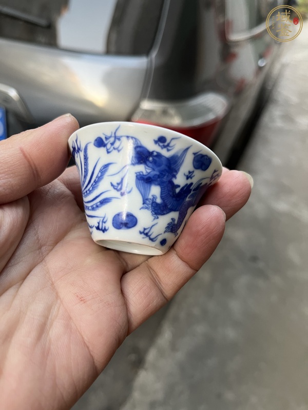 古玩陶瓷青花龍鳳紋馬蹄杯，注意品相真品鑒賞圖