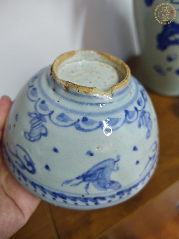 古玩陶瓷青花海馬紋茶碗真品鑒賞圖