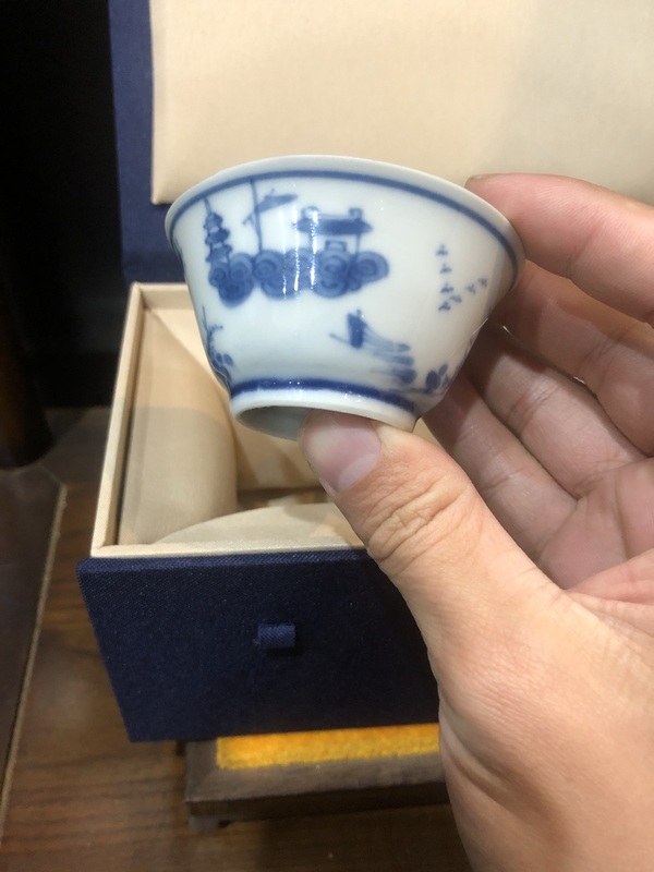 古玩陶瓷（精品品茗杯）清·康熙·訪友圖·青花品茗杯一對拍賣，當(dāng)前價格1434元