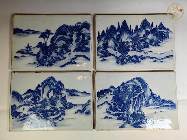 古玩陶瓷清晚山水風(fēng)景人物紋青花瓷板一組4塊真品鑒賞圖