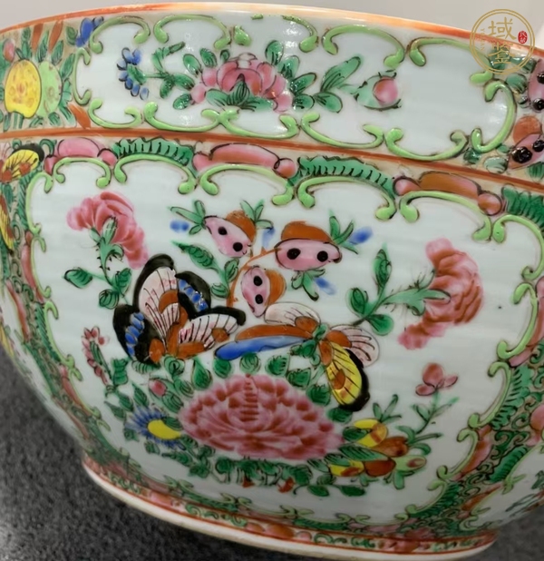 古玩陶瓷花鳥蝶紋潘趣碗真品鑒賞圖