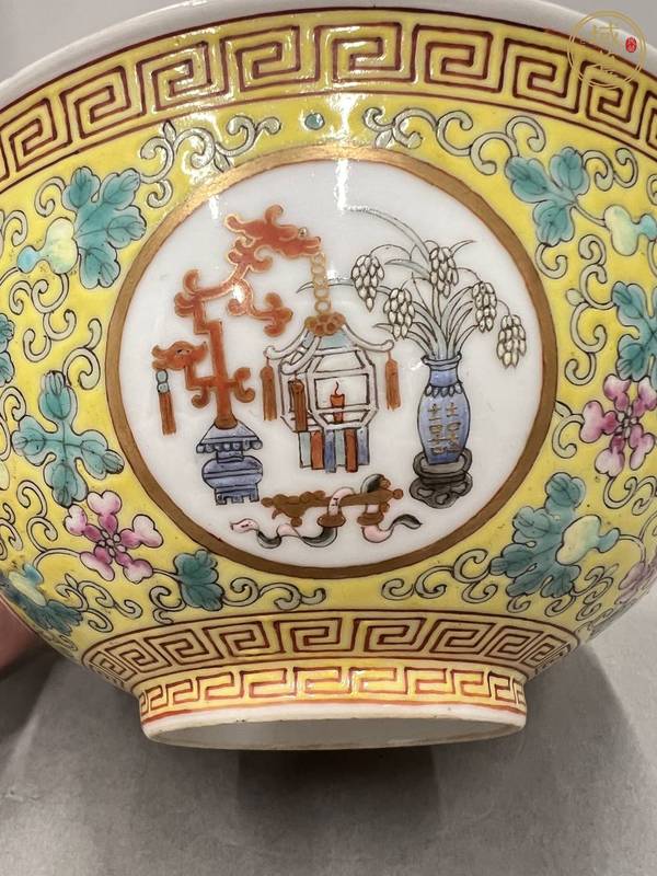 古玩陶瓷粉彩內福祿萬代外五谷豐登碗真品鑒賞圖